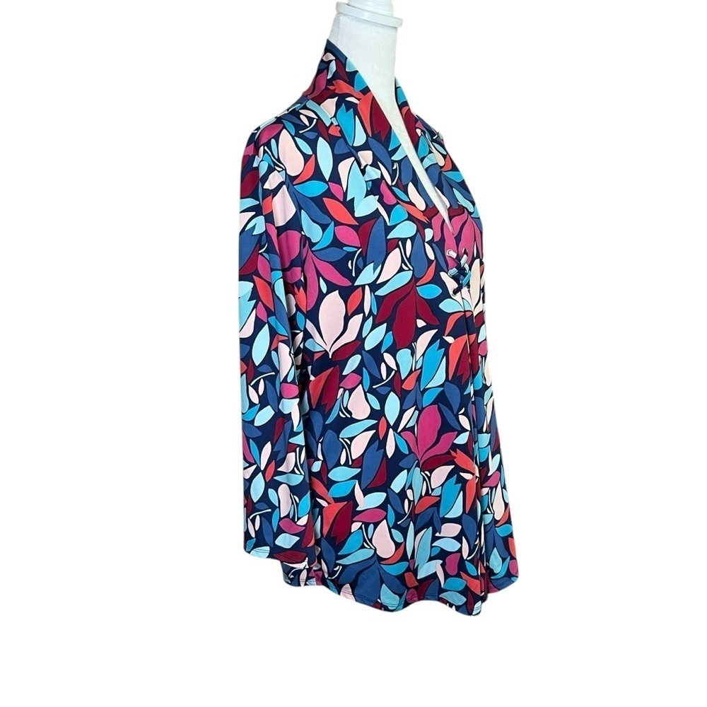Cable & Gauge Colorful Leaf Print Blouse Drapey V-Neck Top Stretch Sz XL Scarf - Picture 6 of 12